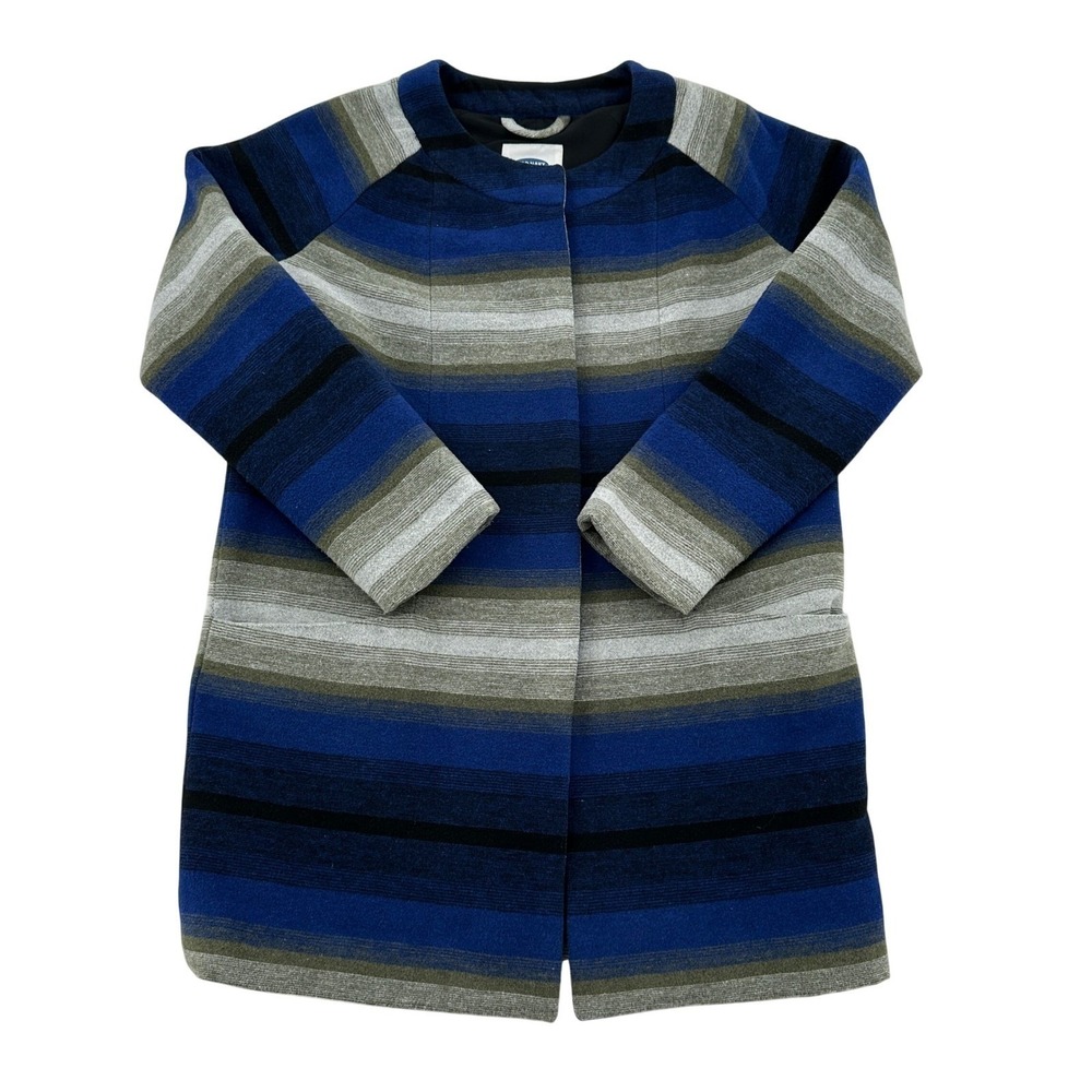 Old Navy Striped Wool Blend Pea Coat Jacket Womens XS Blue Gray Career Office